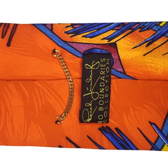 Rush Limbaugh No Boundaries Collection Orange Blue Abstract Feather Pattern Tie - Picture 5 of 6